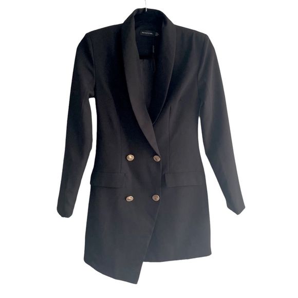 (SOLD) PRETTYLITTLETHING Black Double Breasted Asymmetrical Long Blazer Dress 2 - Picture 3 of 6